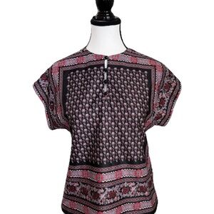 Vintage 70's 80's LF Petite by Leslie Fay Boho Blouse Size*SP Black Red Hippie